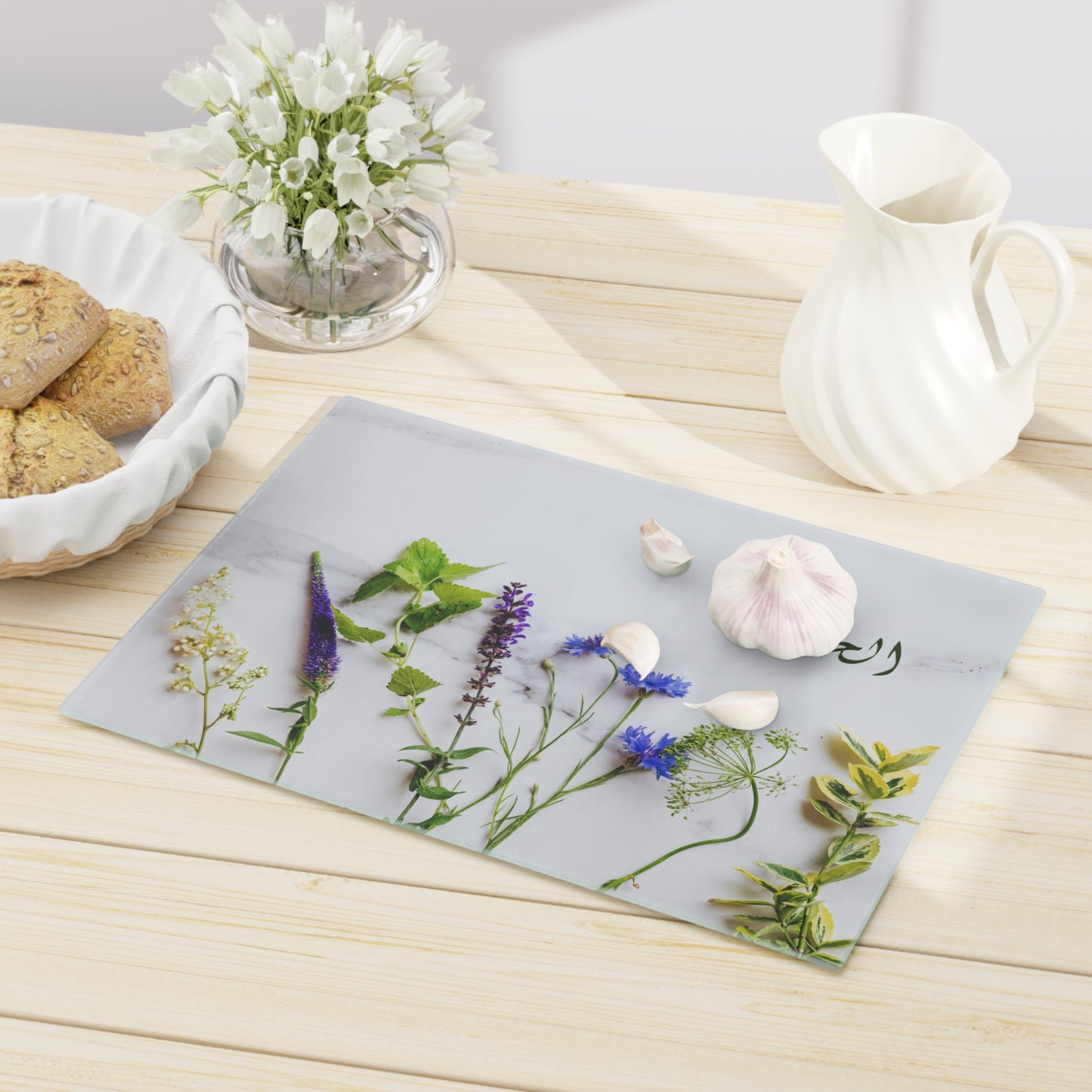Elegant Glass Cutting Board with Alhamdulillah - Herb Design