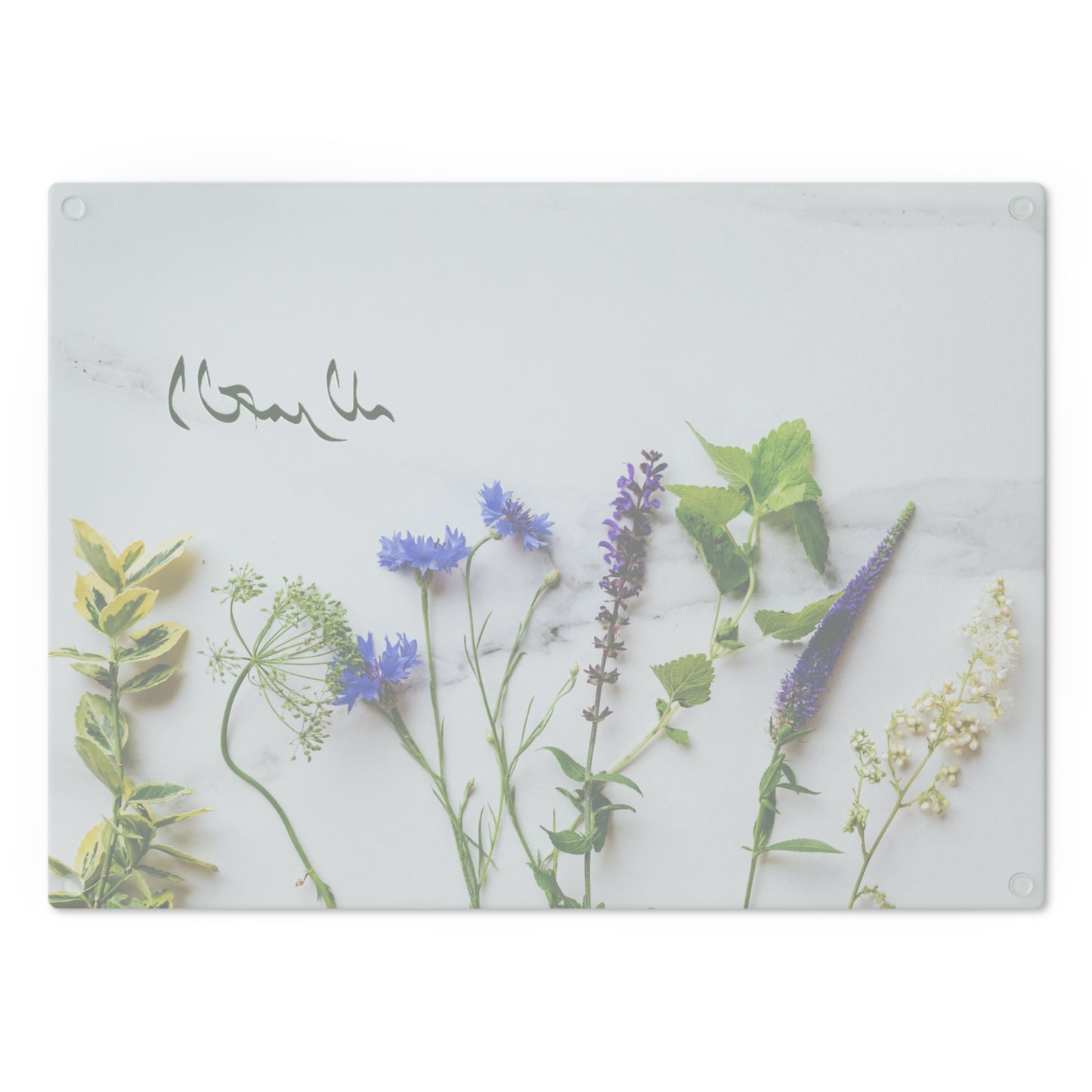 Elegant Glass Cutting Board with Alhamdulillah - Herb Design